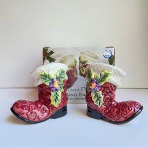 Fitz and Floyd Santa Boots Salt and Pepper shakers Christmas table decor in box